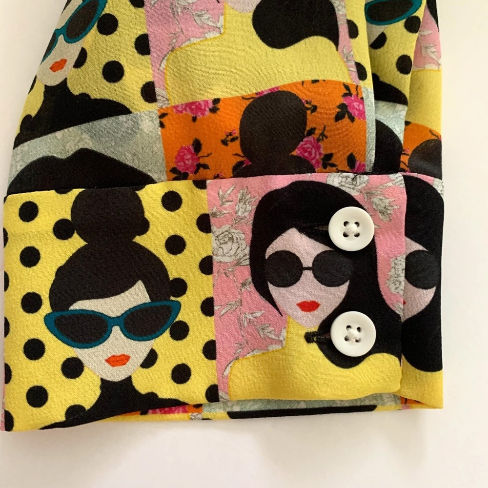 NWT Alice + Olivia Silk Willa Stace Tribe Face Blouse Shirt Sm 2 4 Mod - Picture 9 of 11